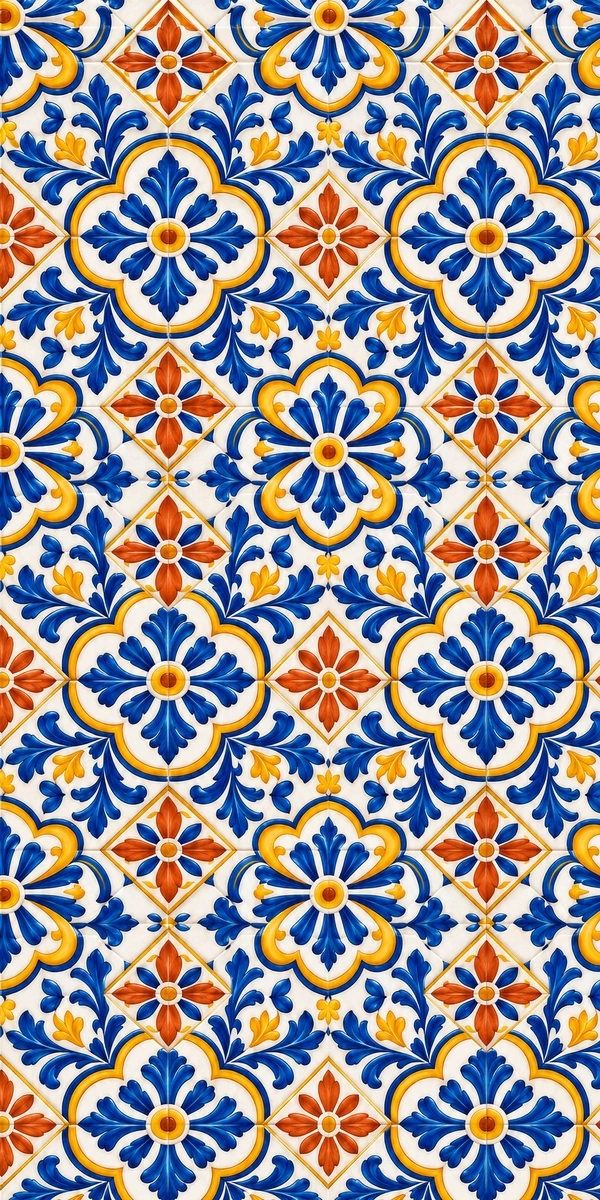 Funda personalizada con foto 2 Diseño de azulejos andaluces en azul cobalto, amarillo y terracota