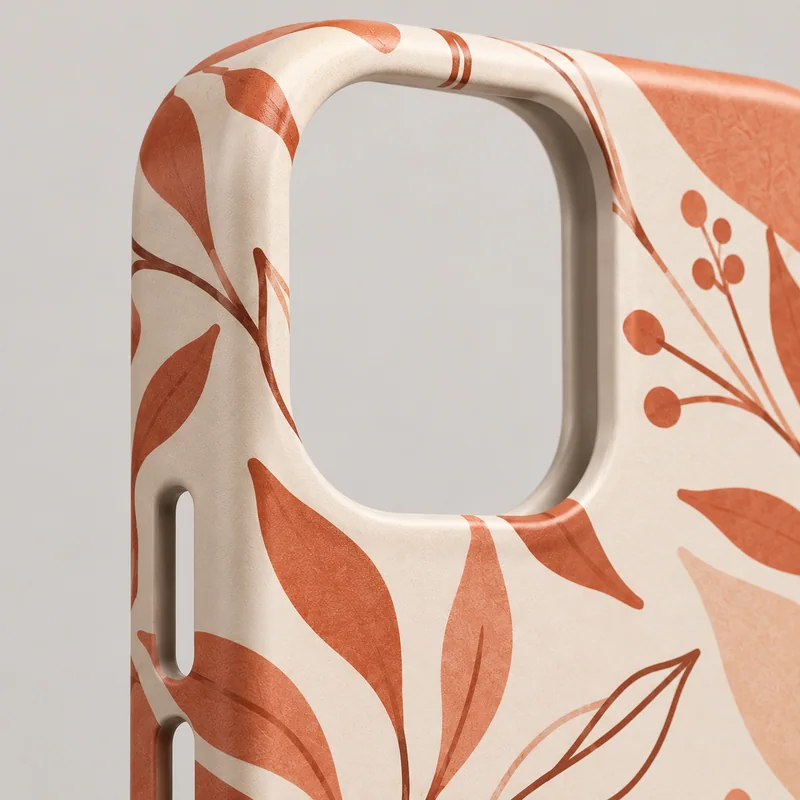 Close-up showing artwork wrapping from the back onto the side of a Snap case.