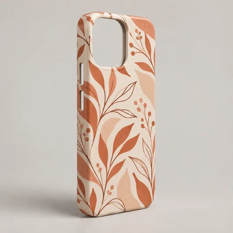 Illustrative Snap case with a botanical design wrapping from the back onto its side.