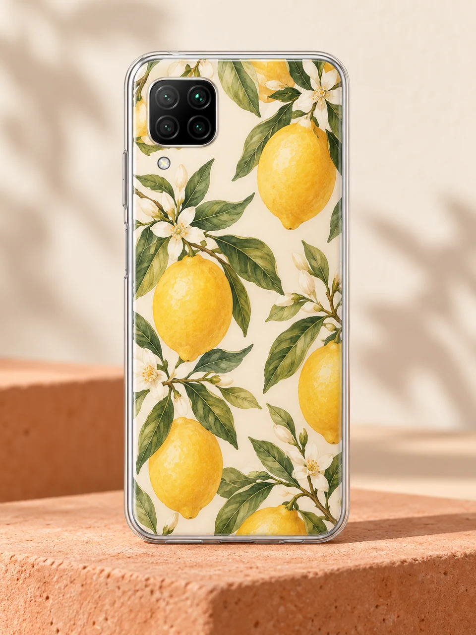 Personalisierte Huawei P40 Lite Handyhülle 1 Custom Huawei P40 Lite clear TPU case with lemon and leaf artwork printed on the back.
